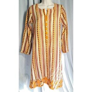 Satrangi Bonanza Pakistani Dress Size 8 Orange Rhinestone Buttons